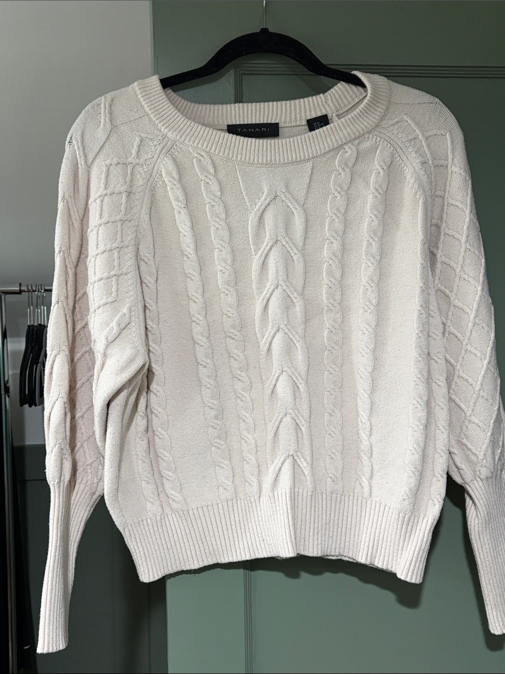 Tahari Cream Cable Crewneck Sweater for Women